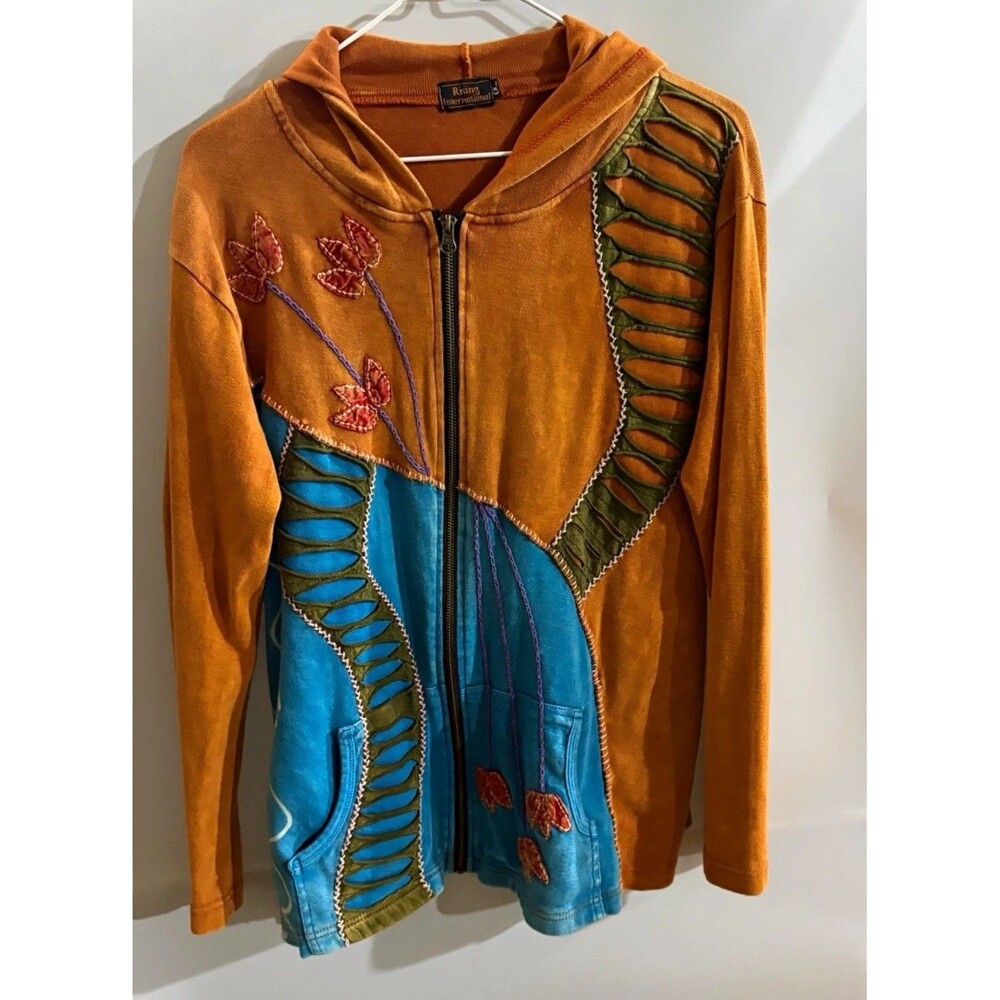 Rising International Colorblock Embroidered Full Zip Hooded Hoodie L Pockets